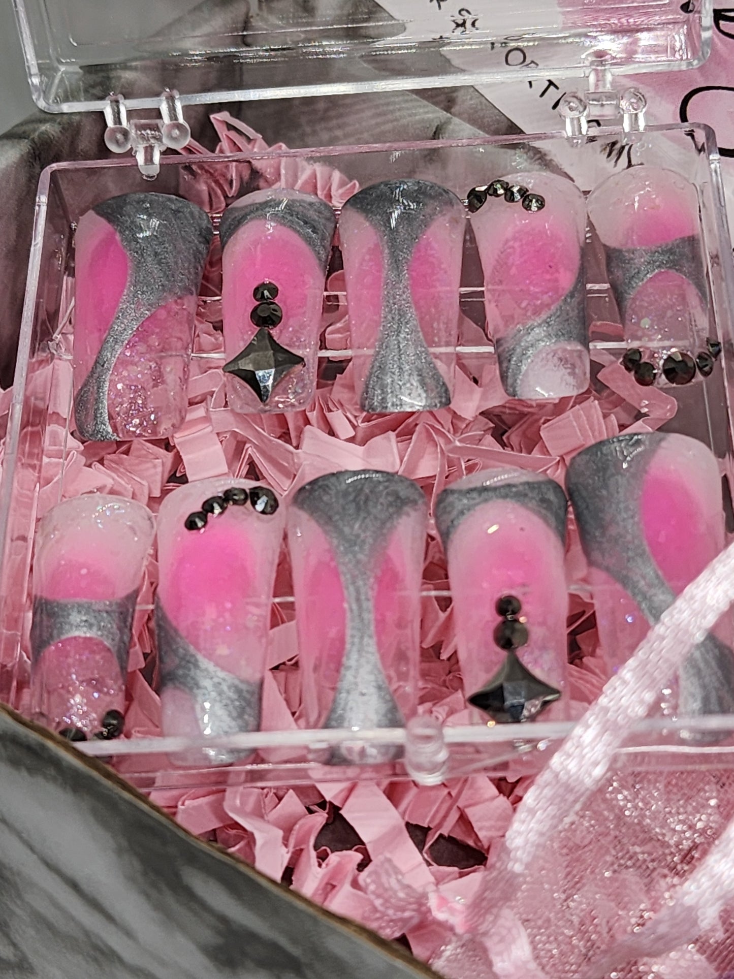 Pink & Silver Abstract with gems
