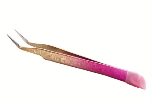 Curved decal tweezer, with silicon end for application