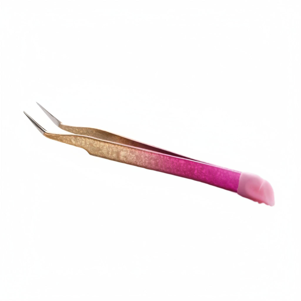 Curved decal tweezers, with a silicone end for application