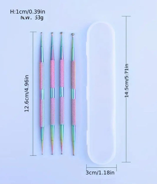 Set of 4 double ended dotting tools with case