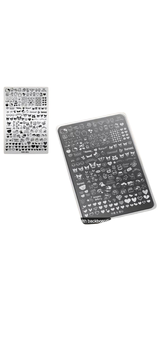 Nail Art Stamping Plate -Kawaii Friends & Hearts